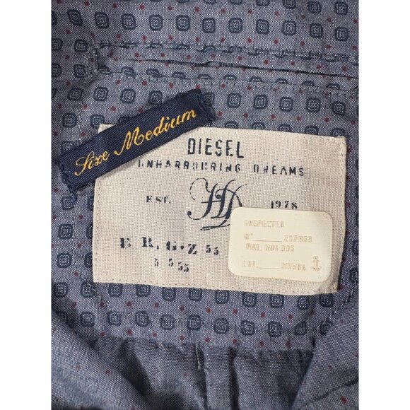 Diesel Sheep Leather geometric pattern Dress Shirt size Medium color blue - Picture 7 of 7
